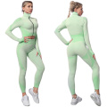 2021 Hot sale women seamless running gym breathable yellow yoga set fitness long sleeve high waist crop top for ladies